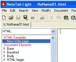 Left column of HTML editor